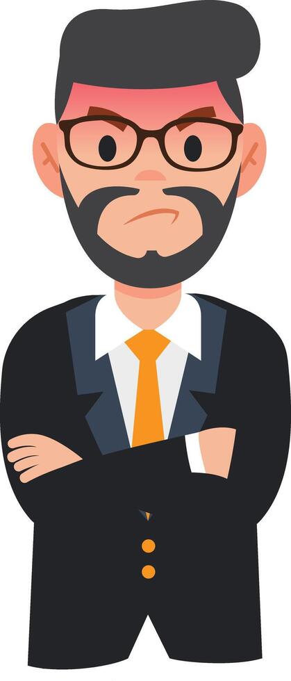 A cheerful, smiling cartoon character of a business office worker stands confidently on a white background vector