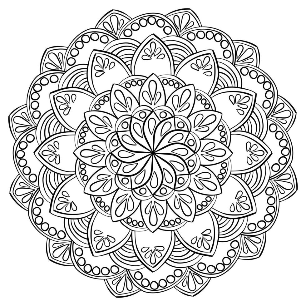 Doodle mandala with drops and circles, antistress coloring page for activity and design vector