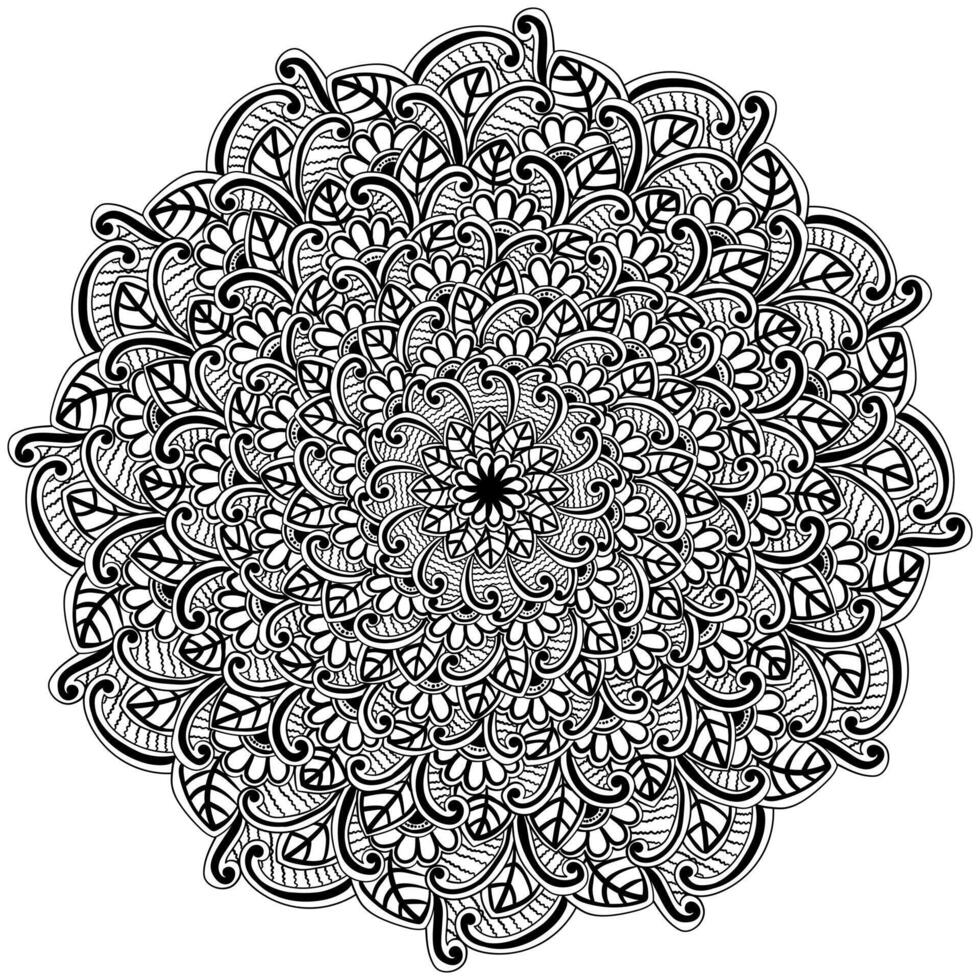 Tangled mandala with doodle flowers and leaves, creative coloring page with for spring activity vector