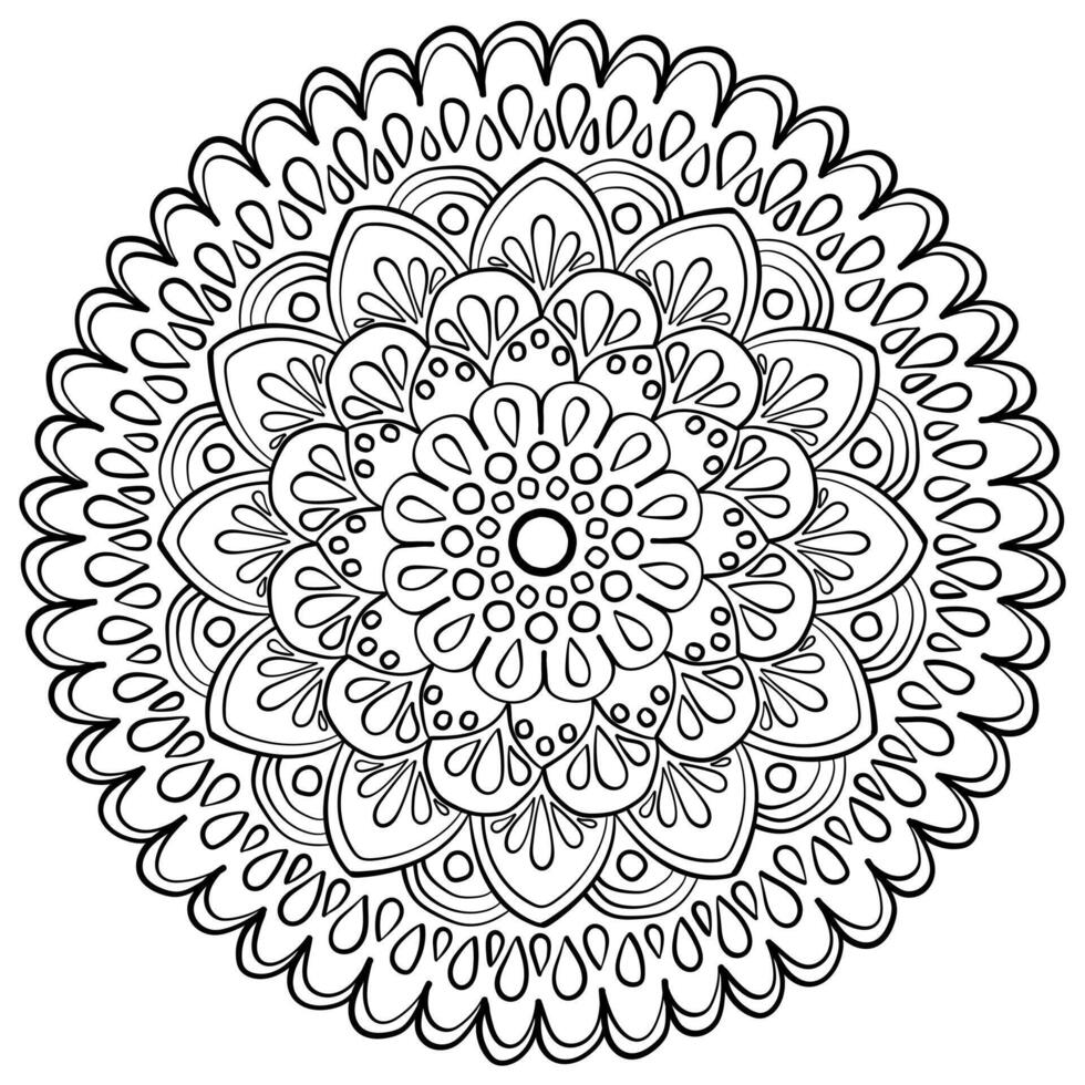 Fantasy mandala with drops and circles, round coloring page for activity and design vector