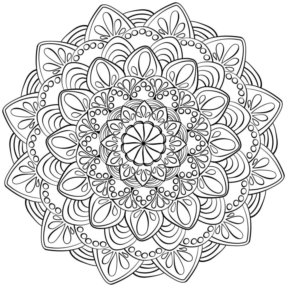 Zen mandala with drops and circles, intricate coloring page for kids creativity vector