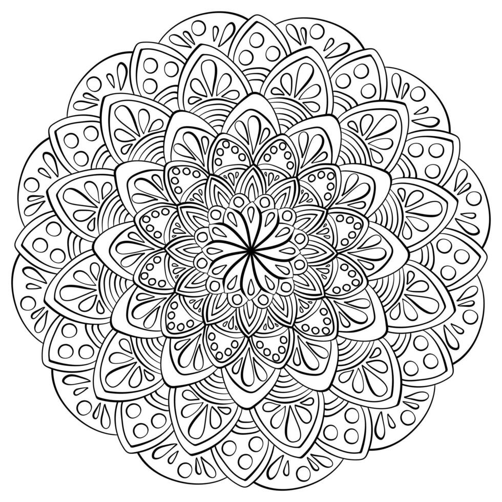 Doodle mandala with drops and circles, fantasy coloring page for creativity and design vector