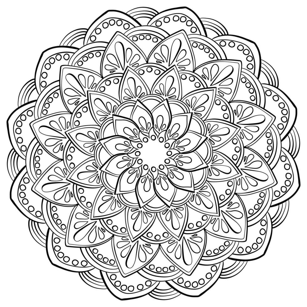Simple mandala with drops and circles, intricate coloring page for kids adult activity vector