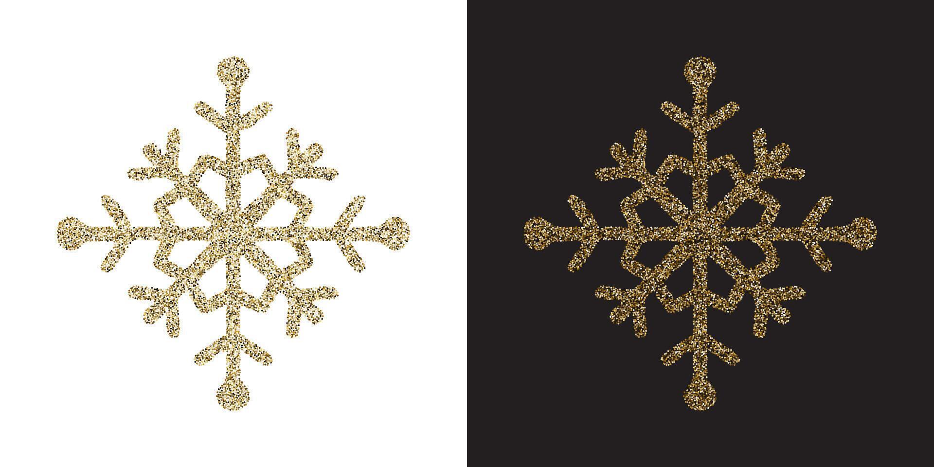 Golden glitter snowflake on white and black background for winter holiday designs. vector
