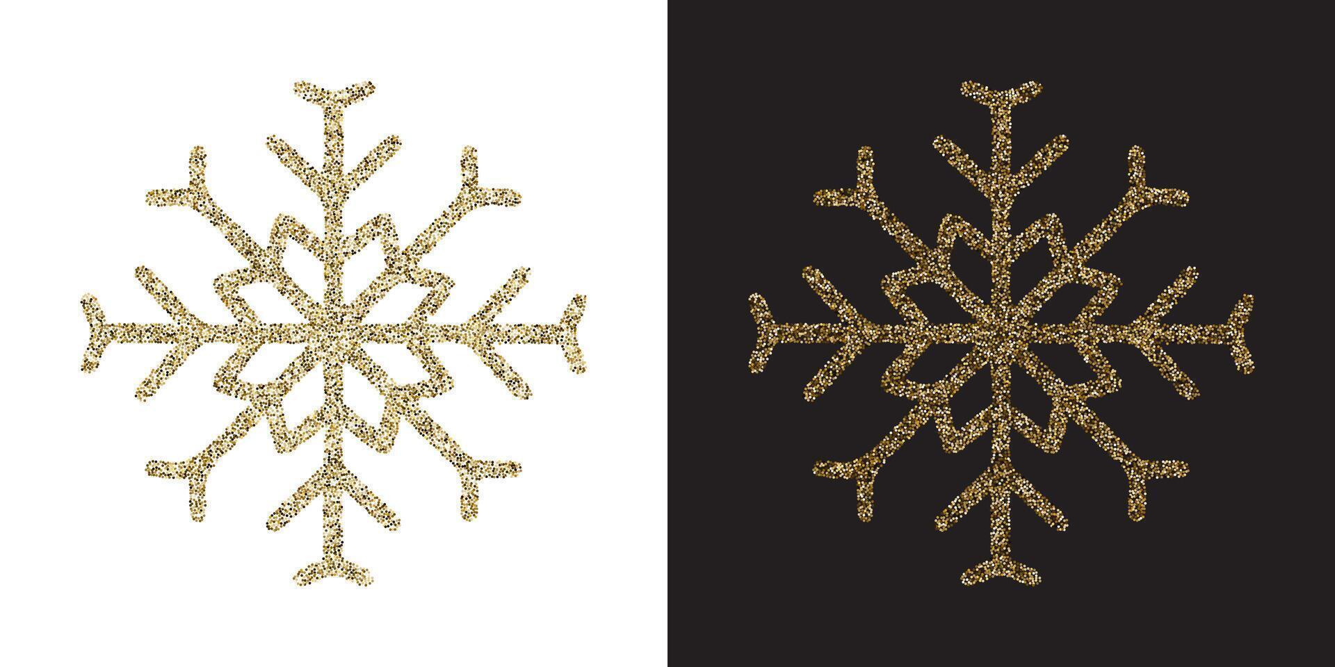 Elegant golden glitter snowflake on white and black background. vector