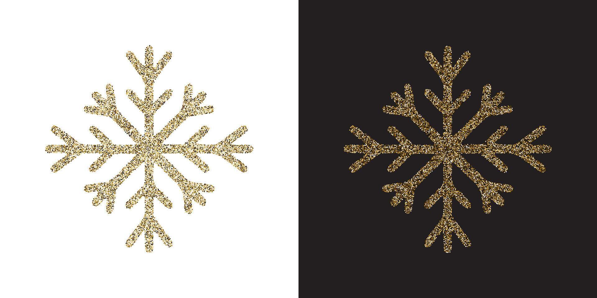 Elegant gold glitter snowflake on white and black background. vector