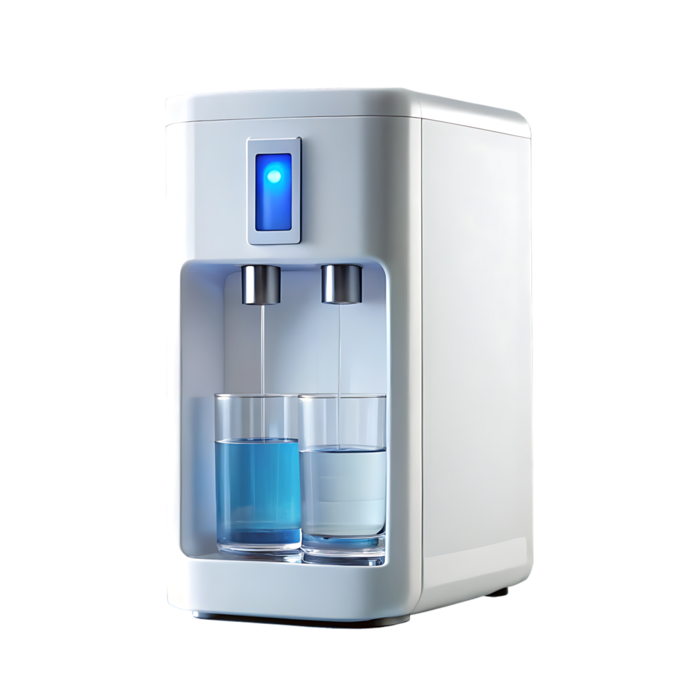 A water dispenser with two glasses in it png