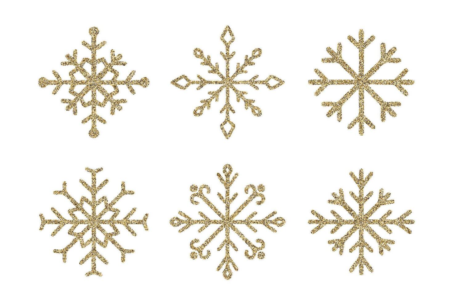 Set of Elegant golden glitter snowflakes isolated on white background. vector