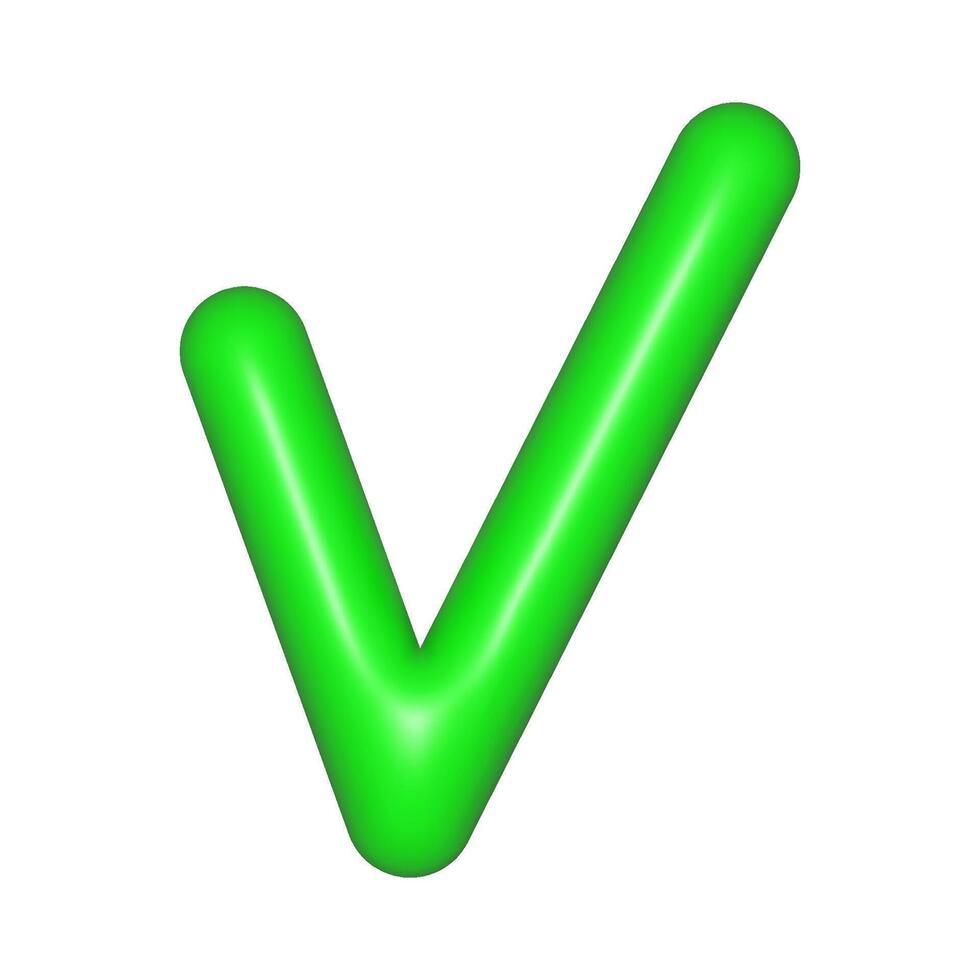 Green check mark realistic 3d plastic shiny icon illustration isolated. Tick icon. vector