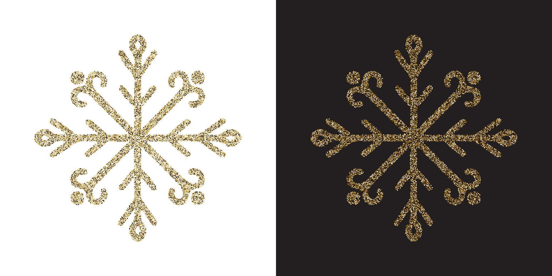 Elegant golden glitter snowflake on white and black background. vector