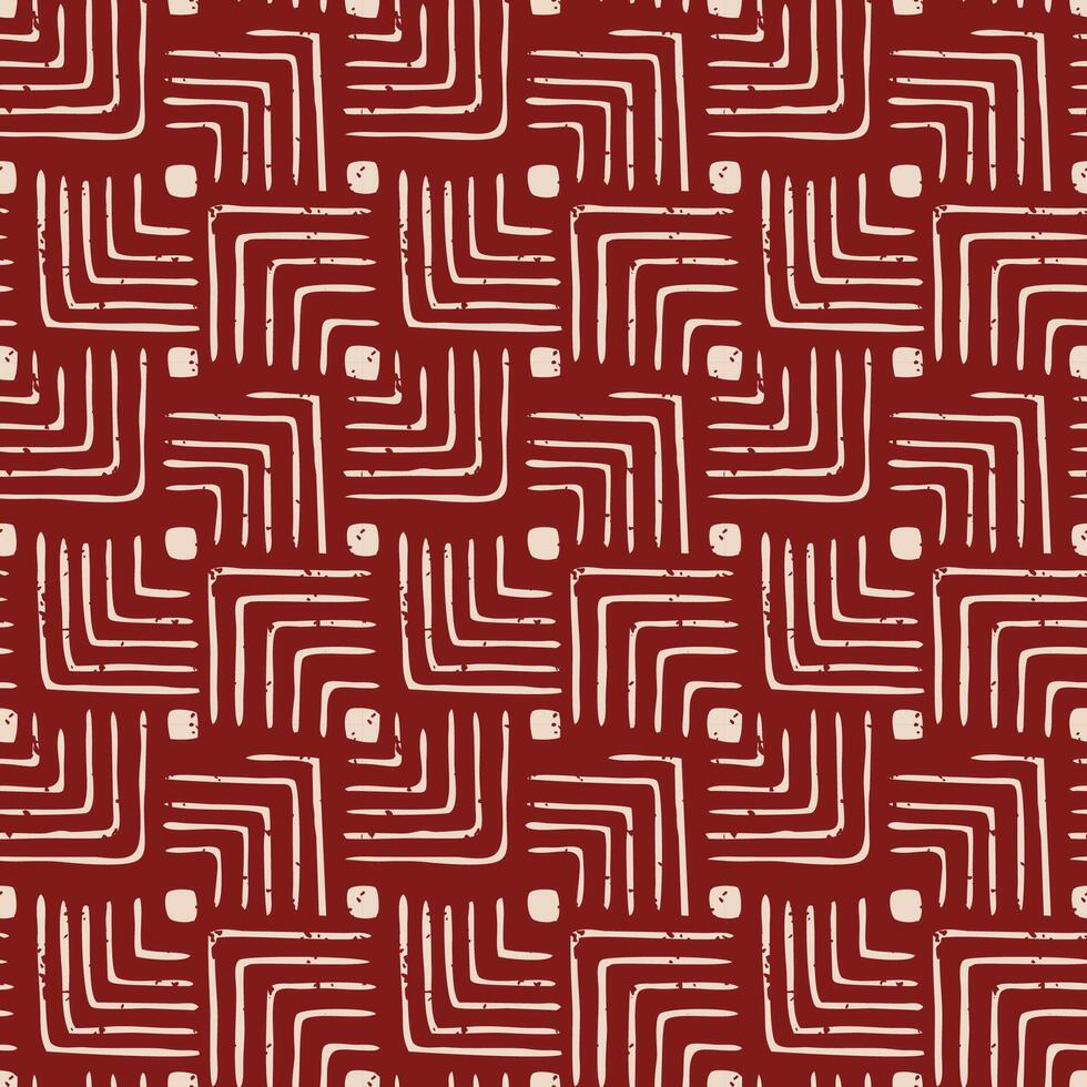 red hand drawn geometric batik pattern vector
