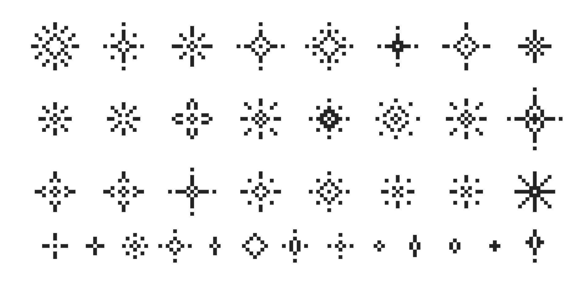 Set of pixel star, sparkle, glitter with magic effect. Pixel art illustration. vector
