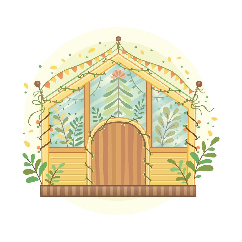 illustration of spring house with flower vector