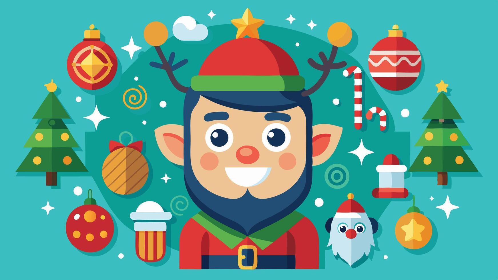 A cheerful cartoon character dressed as Santa Claus surrounded by festive decorations and gifts, embodying the spirit of Christmas in a colorful winter setting vector