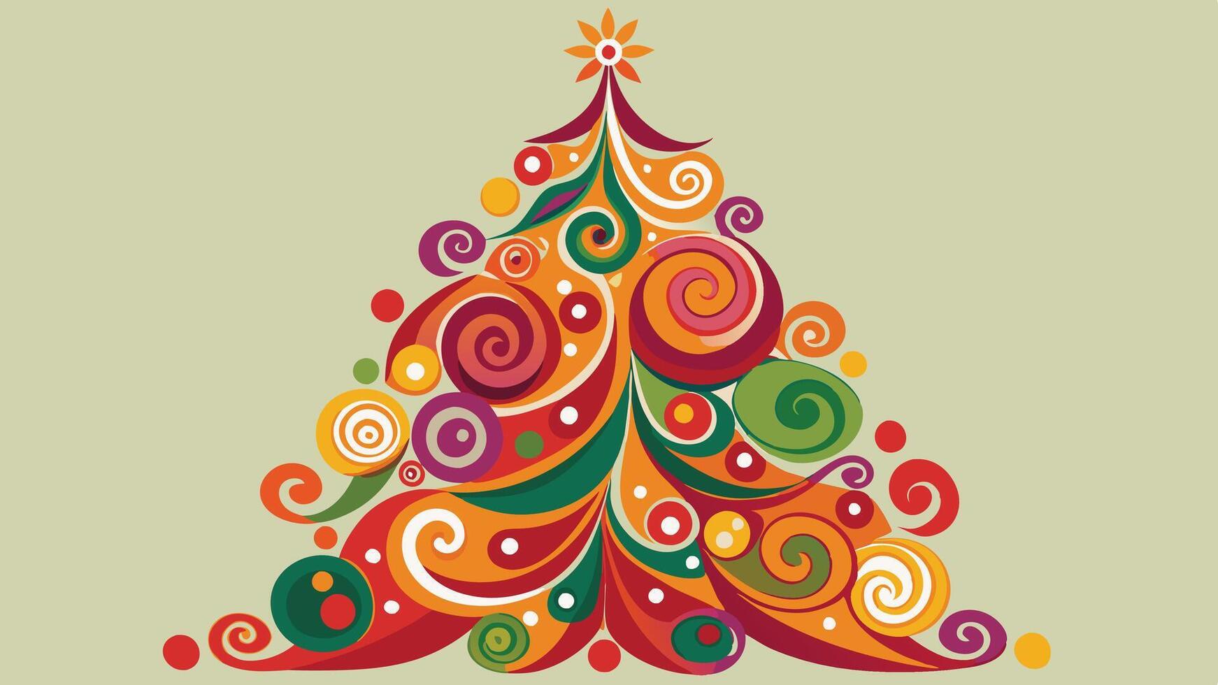 Festive Christmas tree design featuring vibrant swirls and ornaments against a light background, perfect for holiday celebrations vector