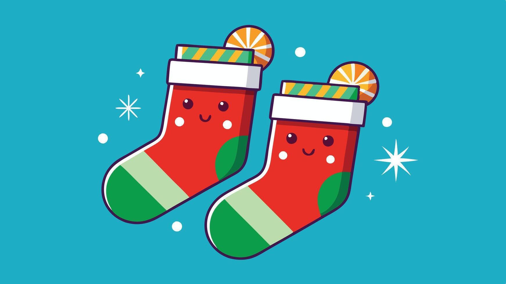 Colorful Christmas stockings adorned with festive decorations, featuring green accents and playful patterns, set against a vibrant purple background during the holiday season vector
