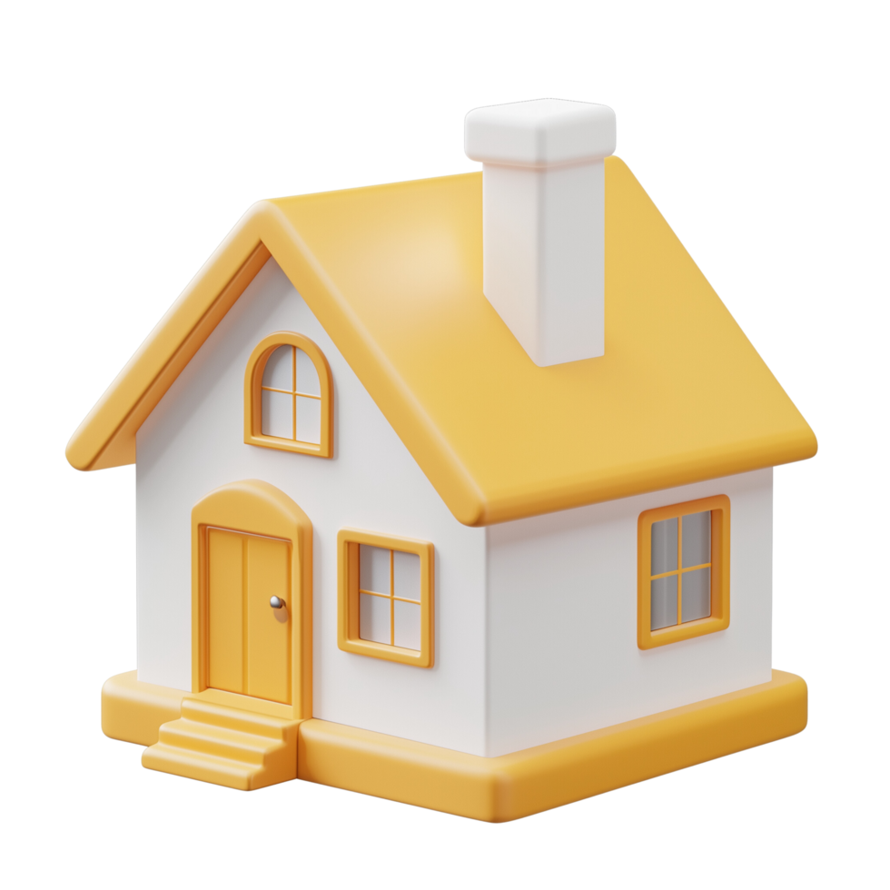 Contemporary 3D House Icon with Large Windows Isolated on Transparent Background png