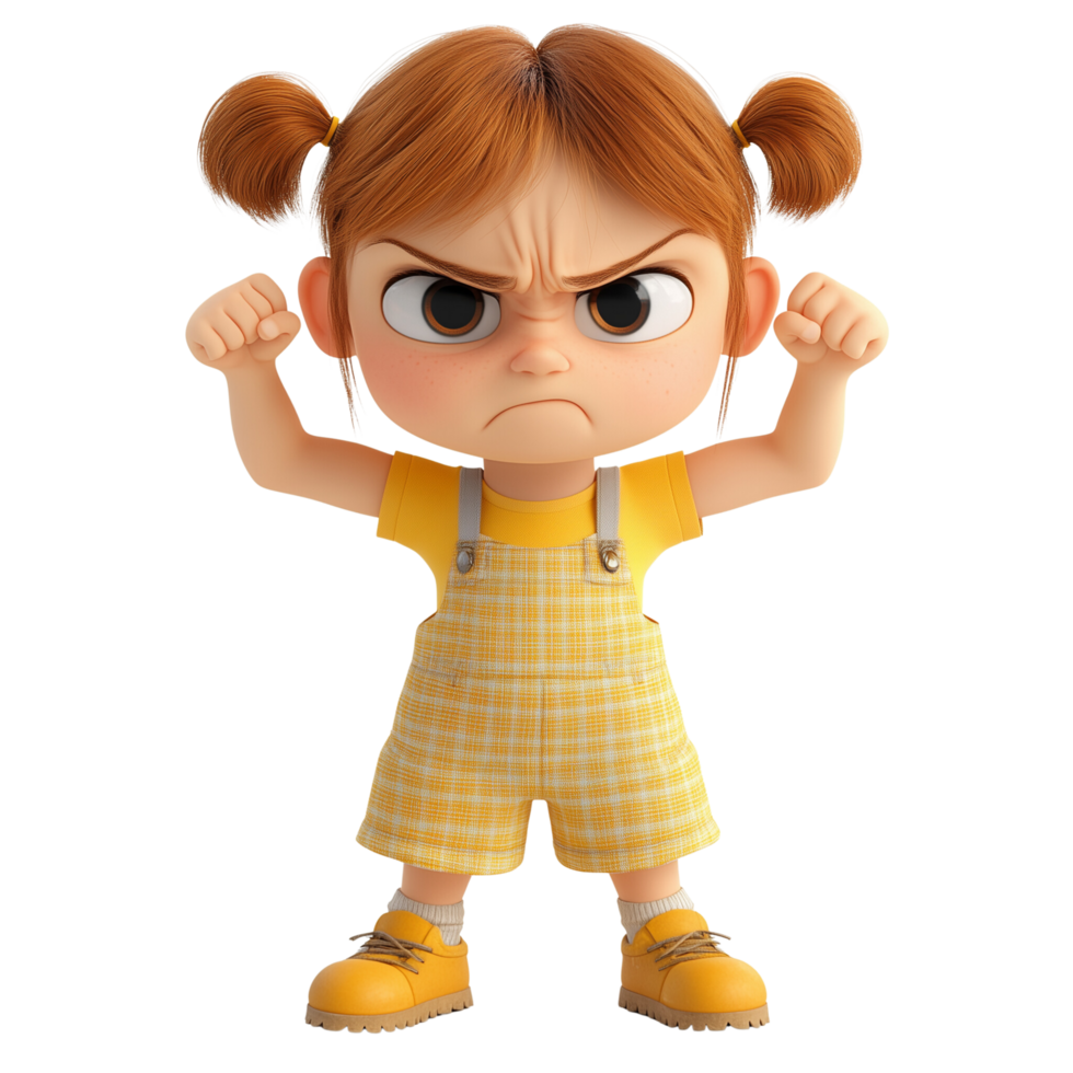 Cute 3D Frustrated Young Girl Cartoon Character Art png