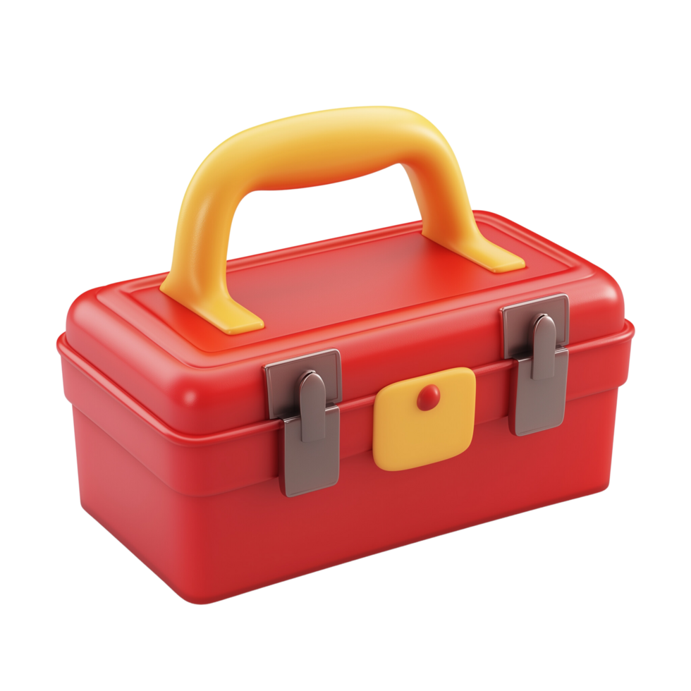 Vibrant red 3D toolbox icon isolated on transparent background for modern and playful design png