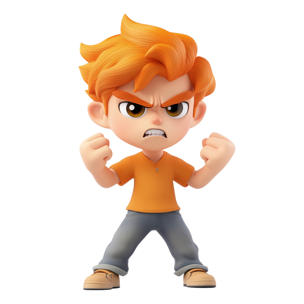 Ginger-haired 3D Young Man Clenched Fists Expression png