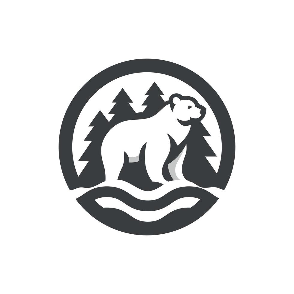 a bear in the forest with trees and water vector