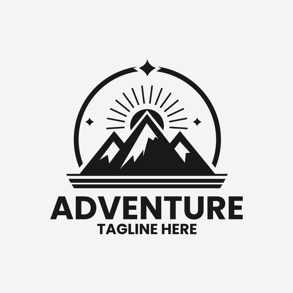 adventure logo design with mountains and sun vector