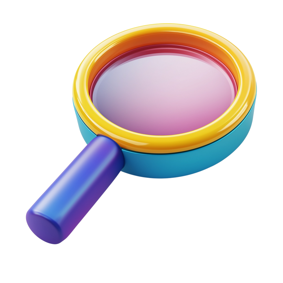 Dynamic 3D Search Icon in Bright Colors Isolated on Transparent Background png