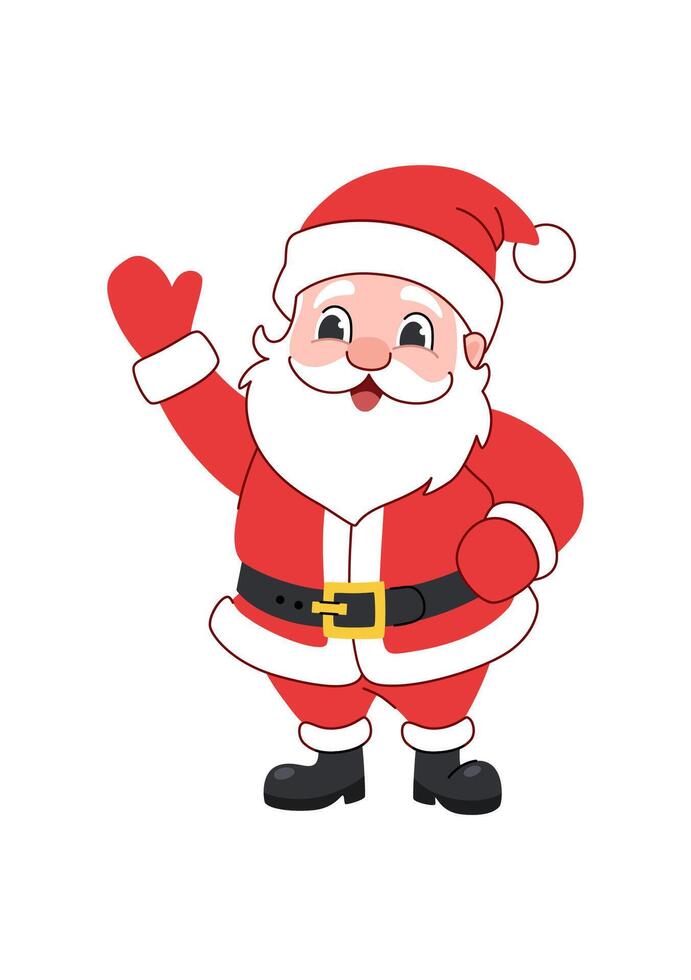 Cute Santa Claus waving his hand in greeting. Isolated on white background. vector