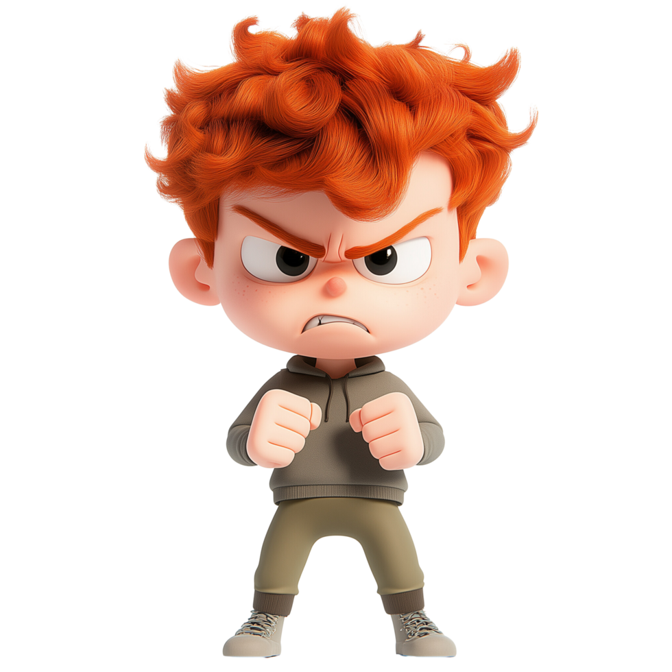 Ginger-haired 3D Young Man Expressing Anger png