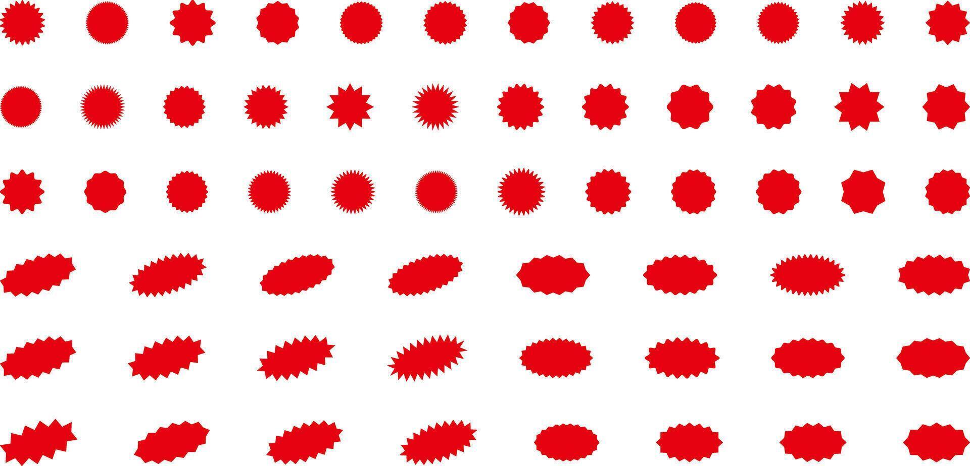 Starburst red sticker set collection of special offer sale round and oval sunburst labels and buttons. Promo stickers with star edges vector