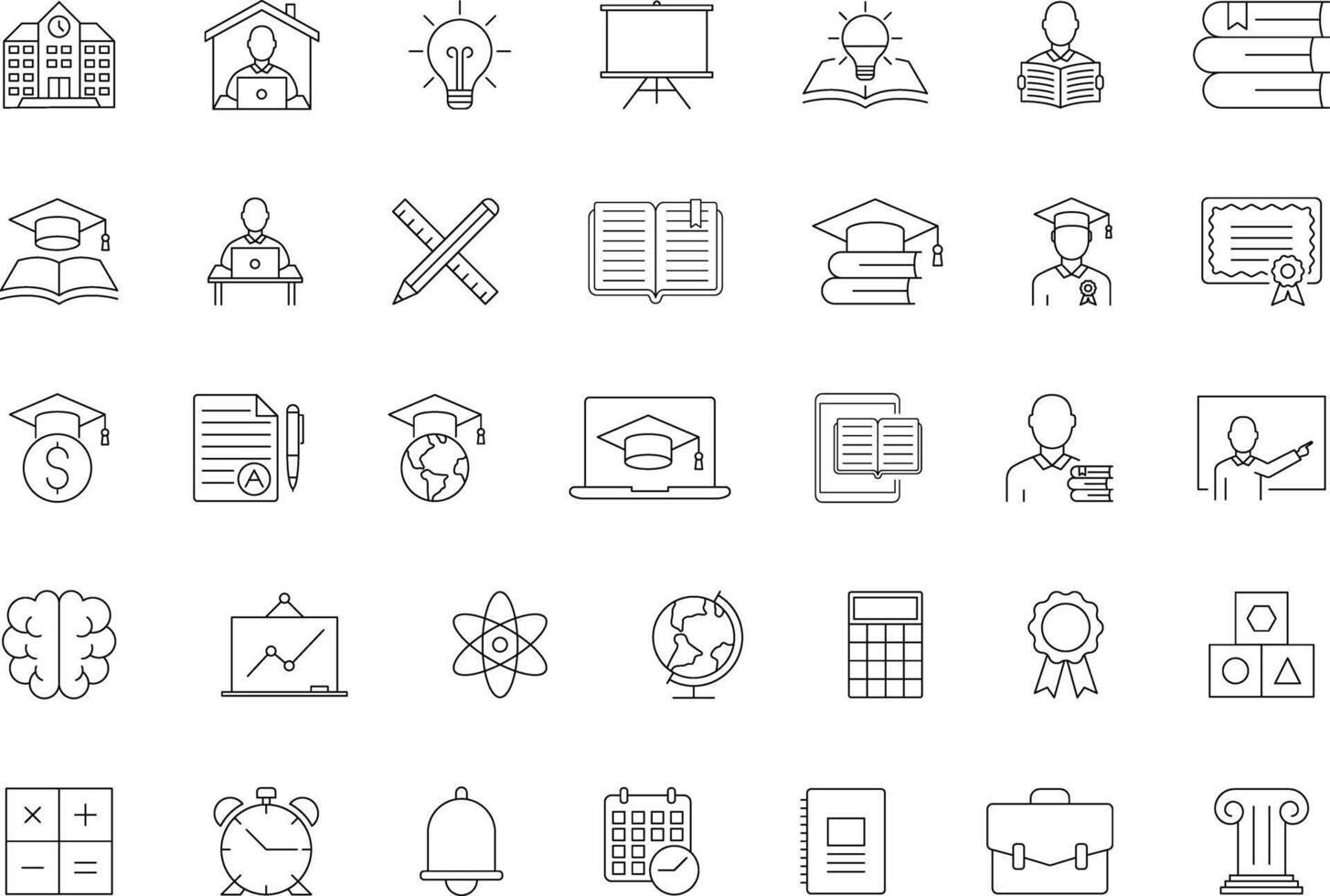 Education simple thin line icons set. E-learning, tutorial, distance learning, and audio courses collection. Academy, school, college, student. vector