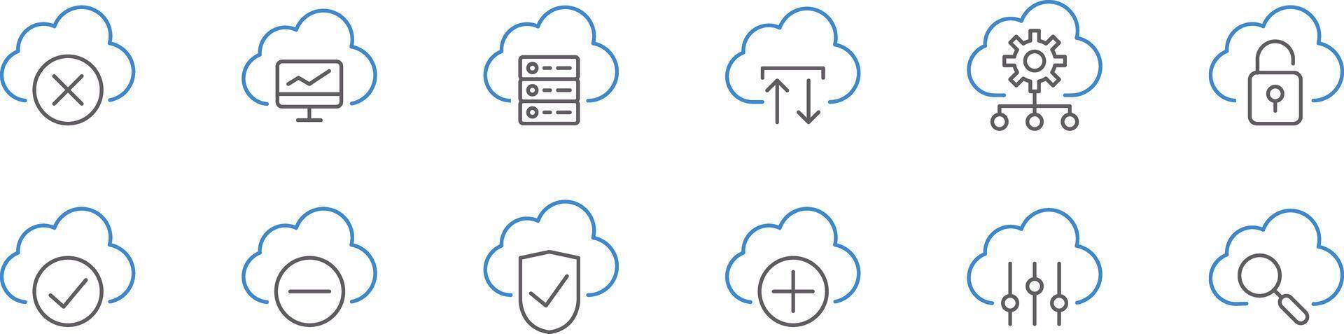 Cloud technology icons set collection vector