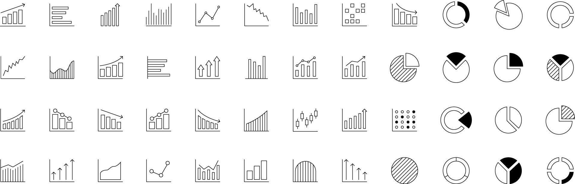 Bar graph line icons set. Graph, Line, Bar, Chart, Diagram, Report, Statistics. Business graphs and charts icons. Business infographics. vector