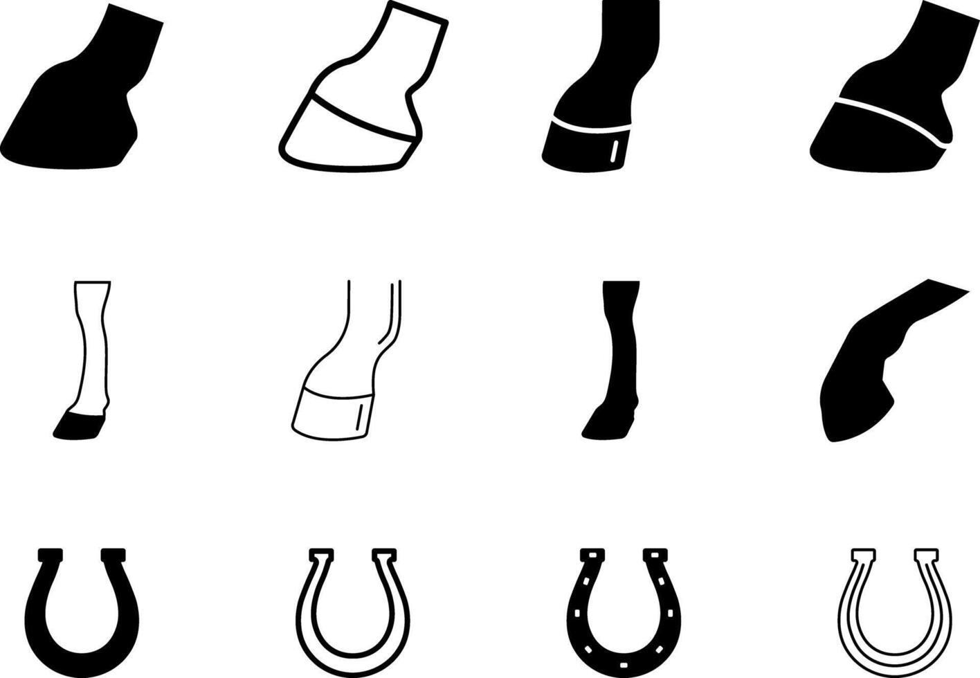 Hoof icons set. Animal hoof silhouette. Horse shoe vector