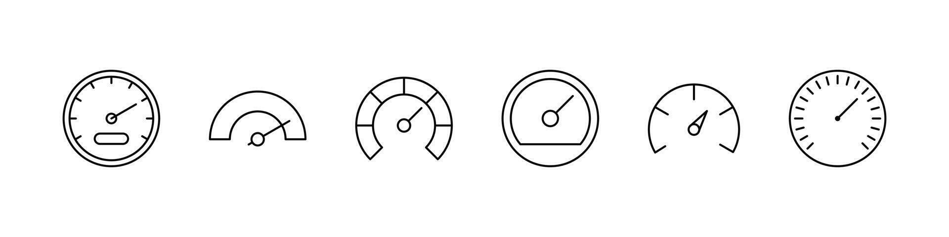Dashboard speedometer icons set. Tachometer icon isolated. Performance indicator sign. Car speed. Fast internet speed sign. Speedometer icon. vector