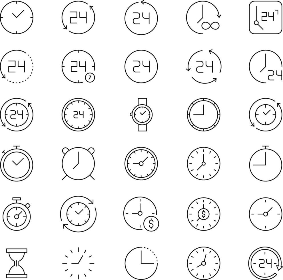 Clock icons set. Hour Marker, AM, PM Clock, Watch Symbol. Time and Timers icons collection. vector
