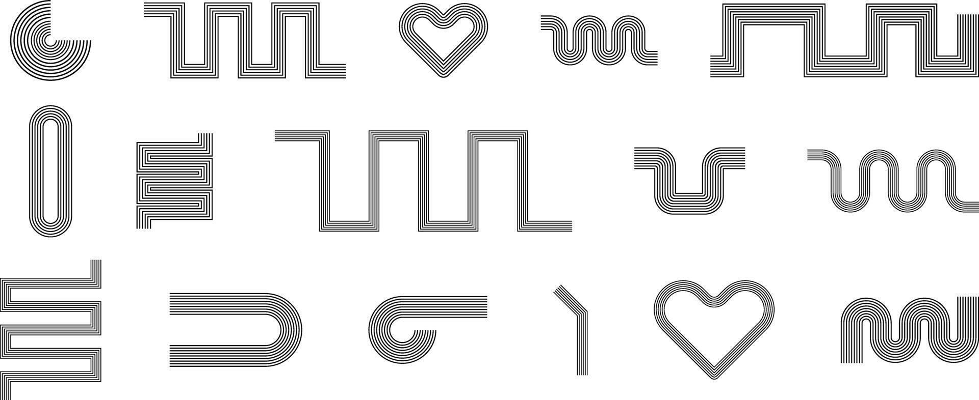 Line geometric arch and circle abstract shapes. Retro elements, vintage design illustration. vector