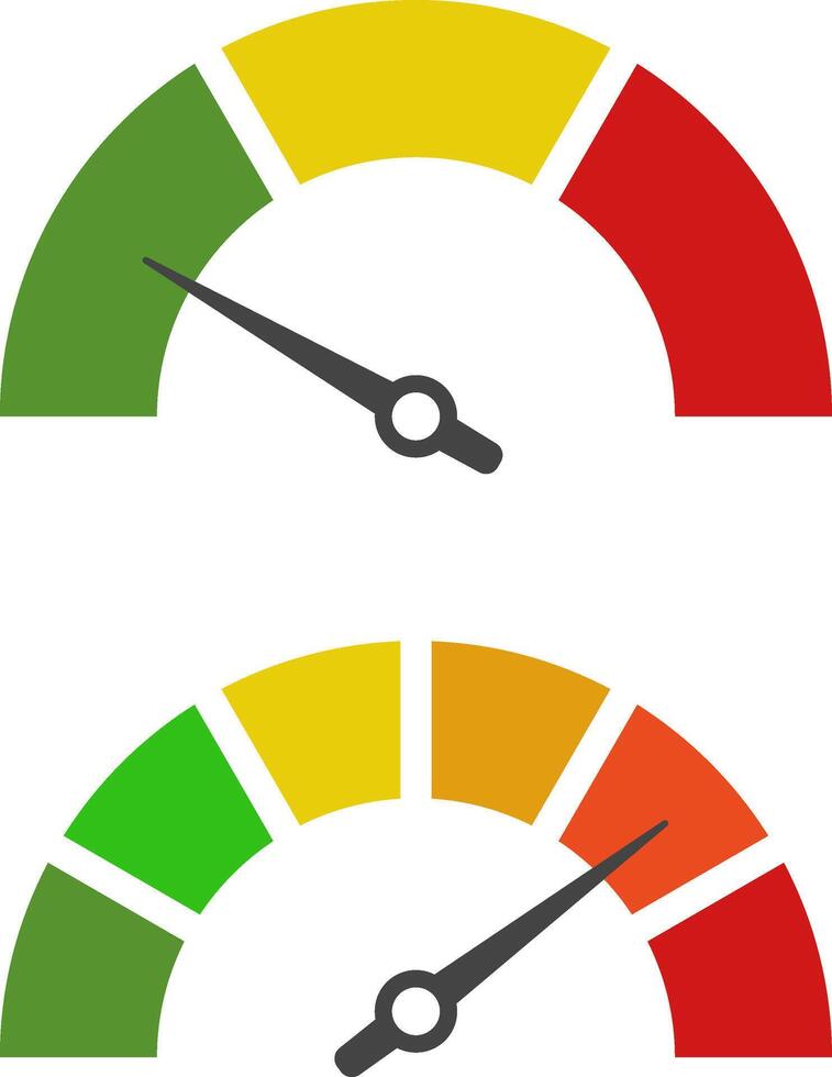 Dashboard speedometer icons set. Tachometer icon isolated. Performance indicator sign. Fast internet speed sign. Speedometer icon. 3D meter with green, yellow, red indicators. vector