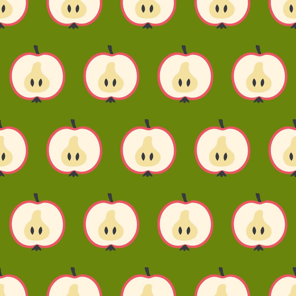 Minimalist style seamless pattern with apples halves. Perfect template for banner, cover, background, card, sale. Hand drawn illustration. vector