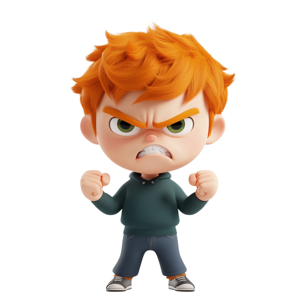 3D Ginger-haired Angry Young Man with Furrowed Brow png