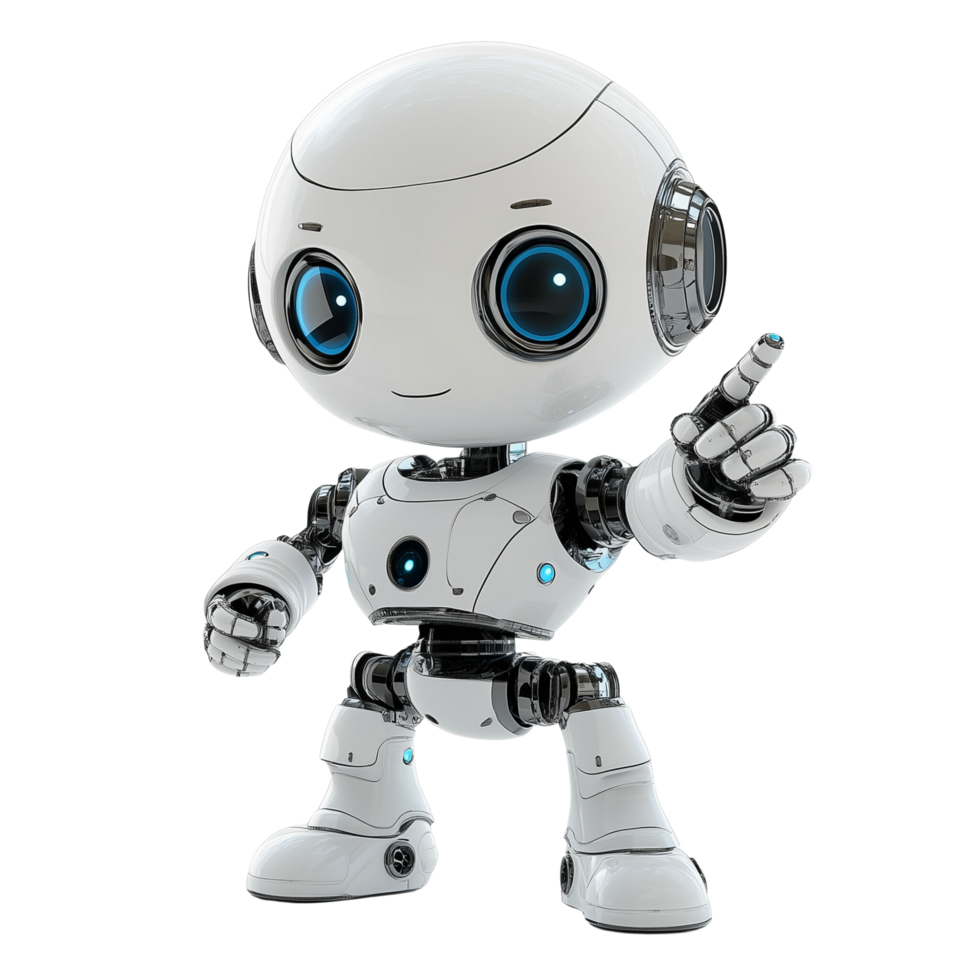 3D Robot Consultant in a Friendly Pose Pointing at Its Eyes with a Happy Expression, Isolated on Transparent Background png