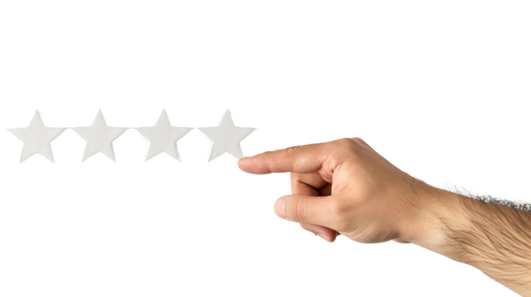A satisfied customer pointing at a five-star rating on a feedback form. png