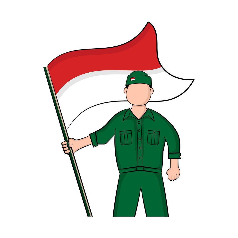 The red and white flag of the Republic of Indonesia flies on a pole held by soldiers vector