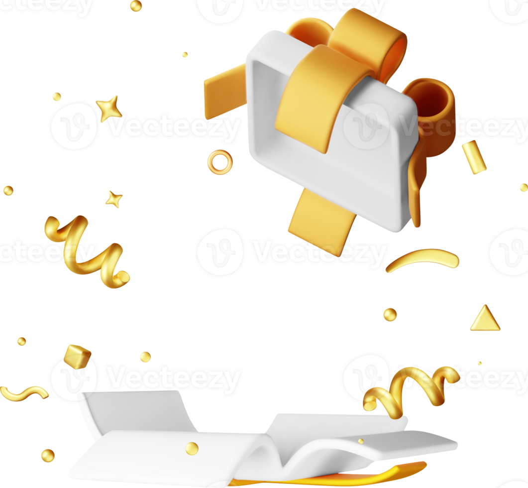 3D White Gift Box With Falling Confetti png