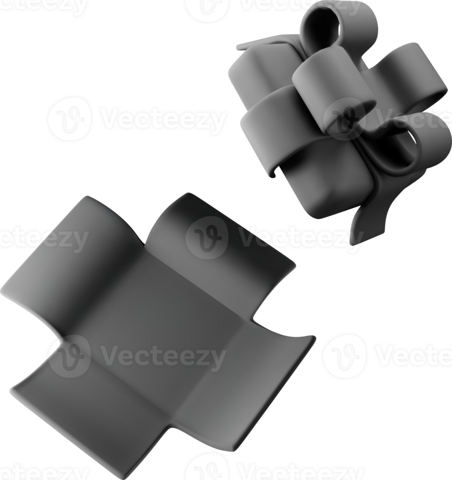 3D Black Open Gift Box with Bow Icon png