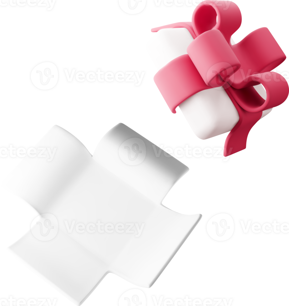 3D Red White Open Gift Box with Bow Icon png