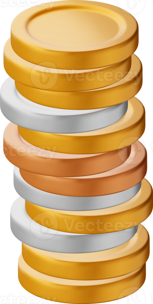 3D stack of metal coins png