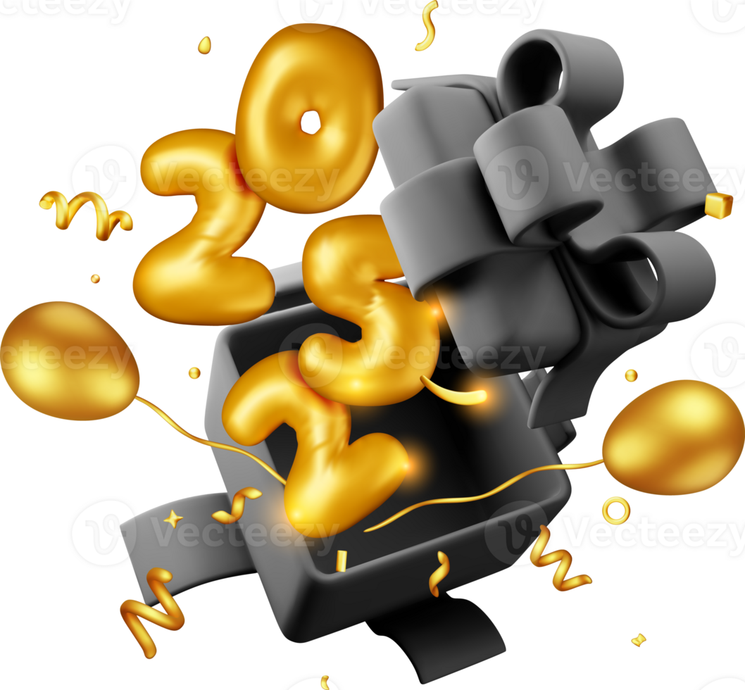 3D Open Gift Box with Sign and Confetti 2025 png