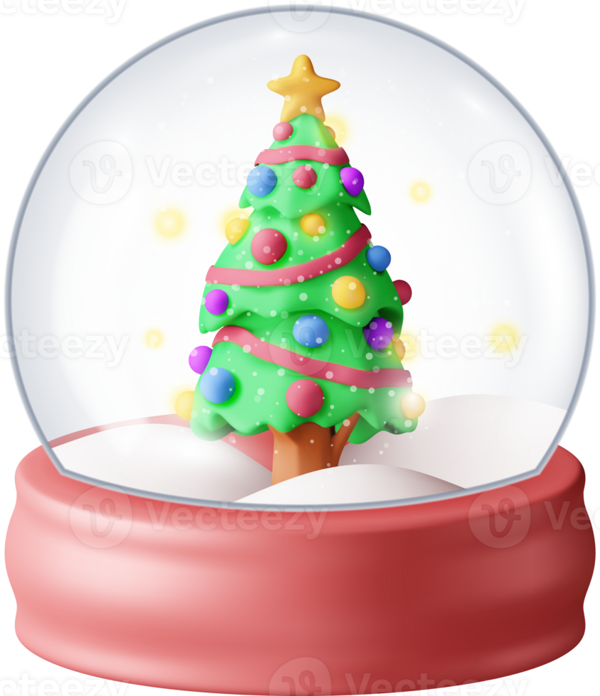 3D Glass Christmas Snow Globe with Tree png