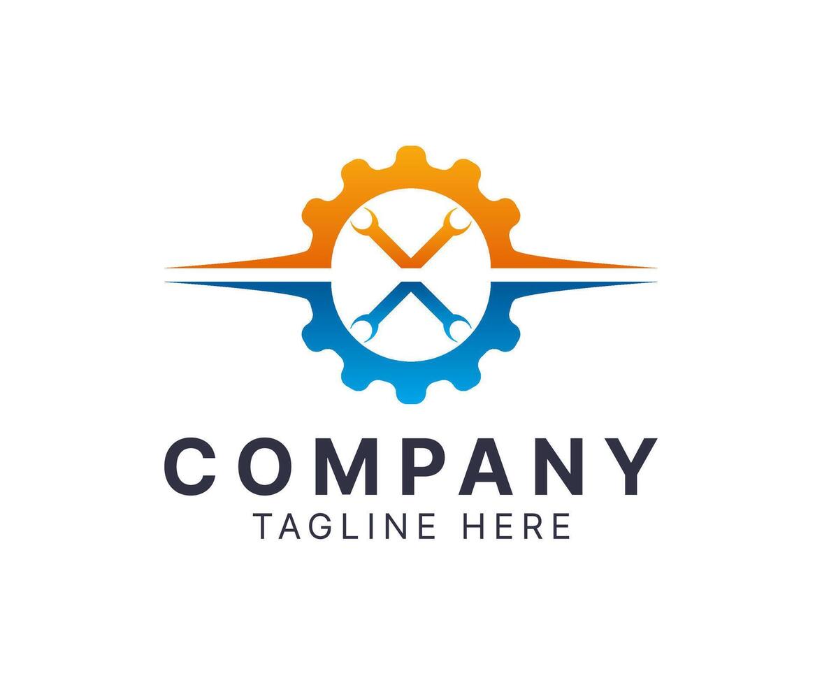 Mechanical gear engineering colorful logo design illustration template for technical repair shop. vector